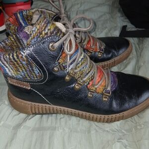 Stylish Black and Multicolor Women's Boots By Josef SEIBEL. Ankle Leather Boots.